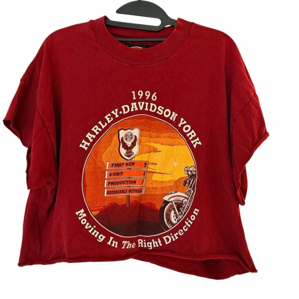 Vintage 1996 Harley-Davidson Burgundy Cropped T Shirt • Made in USA